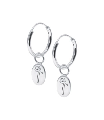 Poppy Birth Flower Silver Hoop Earring Charms HO-2702